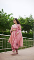 Peach Georgette Nayara Cut Anarkali Set with Black Embroidery